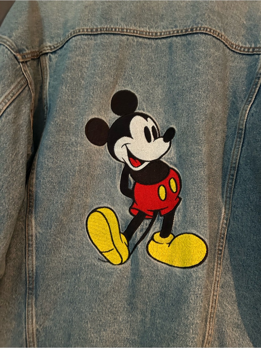 Disney Denim Jean Jacket with Mickey Mouse Patch - Blue, Red, Yellow, Black - Picture 3 of 6